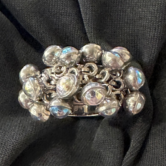 Vintage Swatch Bijoux stainless steel w/ iridescent pearl statement ring, Size 8 - Picture 2 of 7